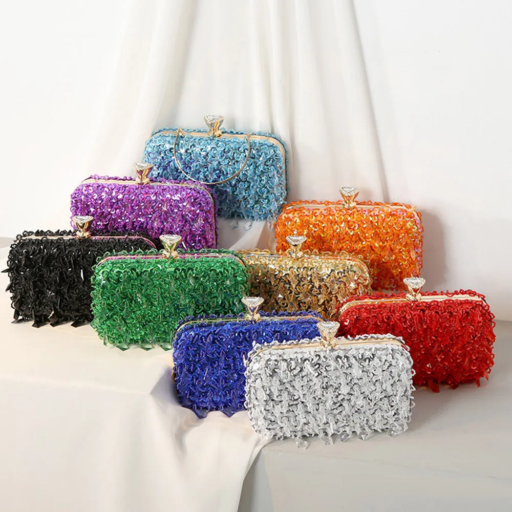 Hard Banquet Rectangle Sequins Lady's Clutches Evening Bags