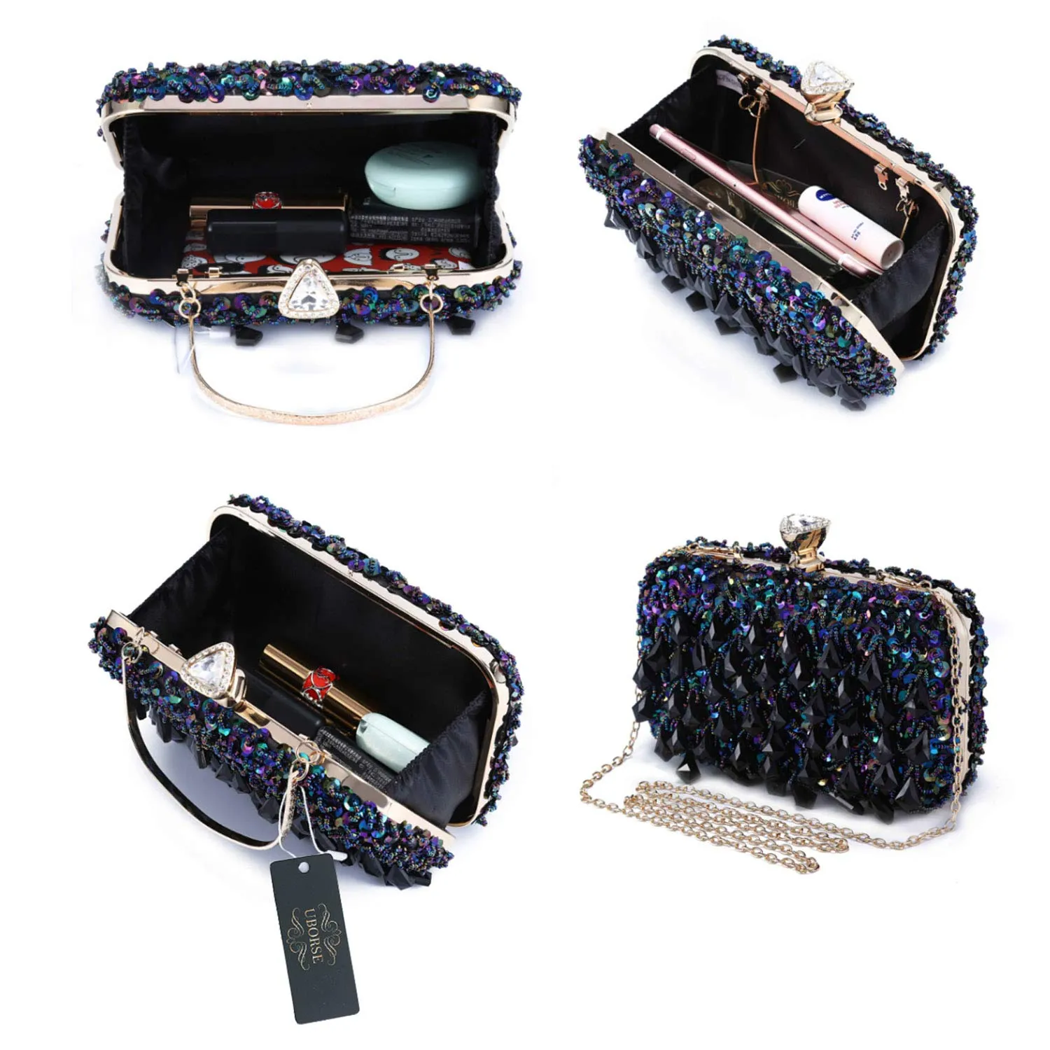 Women Wedding Clutch Rhinestone Bling Sequin Evening Bags Vintage Crystal Beaded Cocktail Party Party Purse