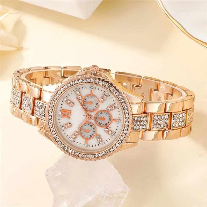 Fashionable Rhinestone Women's Steel Band Three Eyes Quartz Alloy Fashion Watch For Women