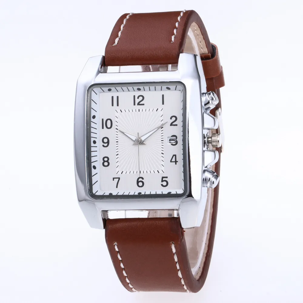 Men's Leather Belt Square Digital Calendar Watch