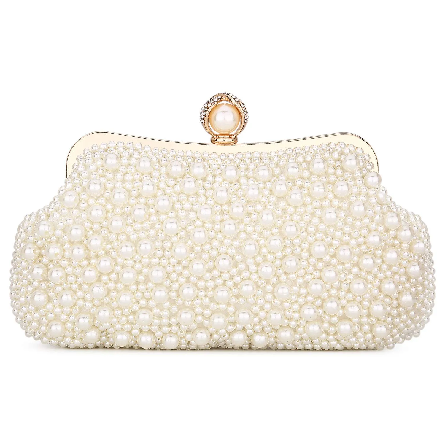 Women Pearl Clutch Bag Noble Crystal Beaded Evening Bag Wedding Clutch with Pearl Chain