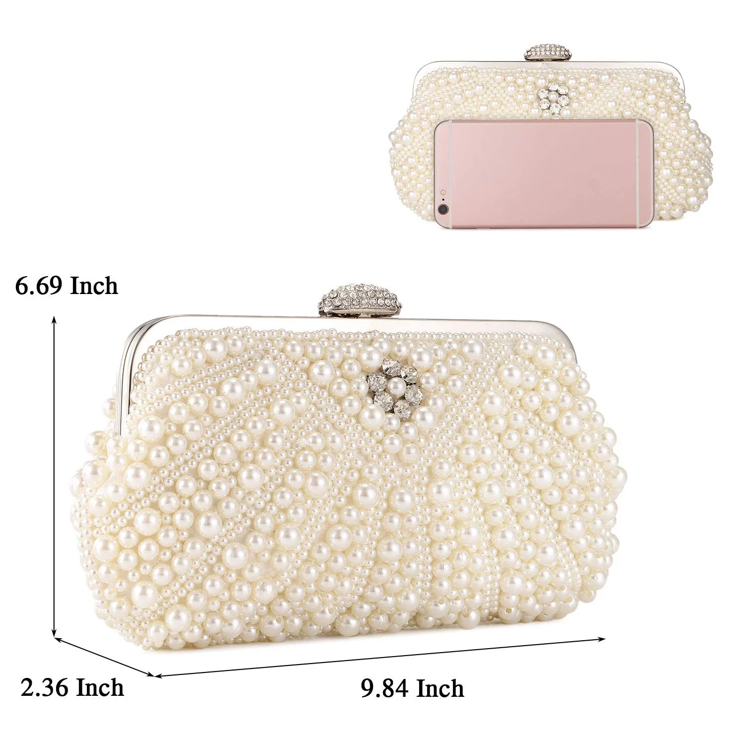 Women Pearl Clutch Bag Noble Crystal Beaded Evening Bag Wedding Clutch with Pearl Chain