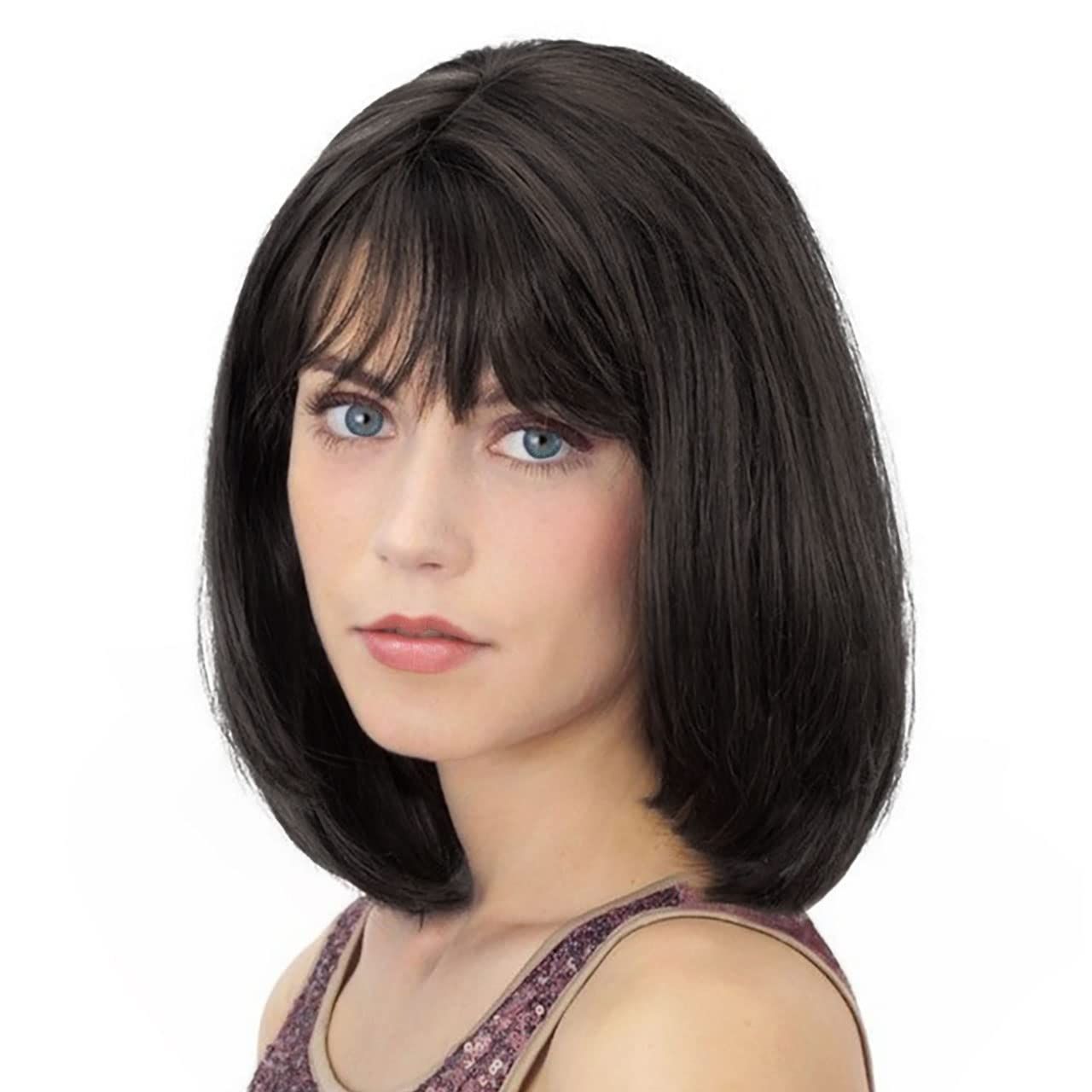 Short Orange Mixed Auburn Highlight Bob Wigs for White Women with Bangs Straight Ombre Orange Wig with Dark Roots Shoulder Length Heat Resistant Synthetic Hair Wig for Cosplay Party