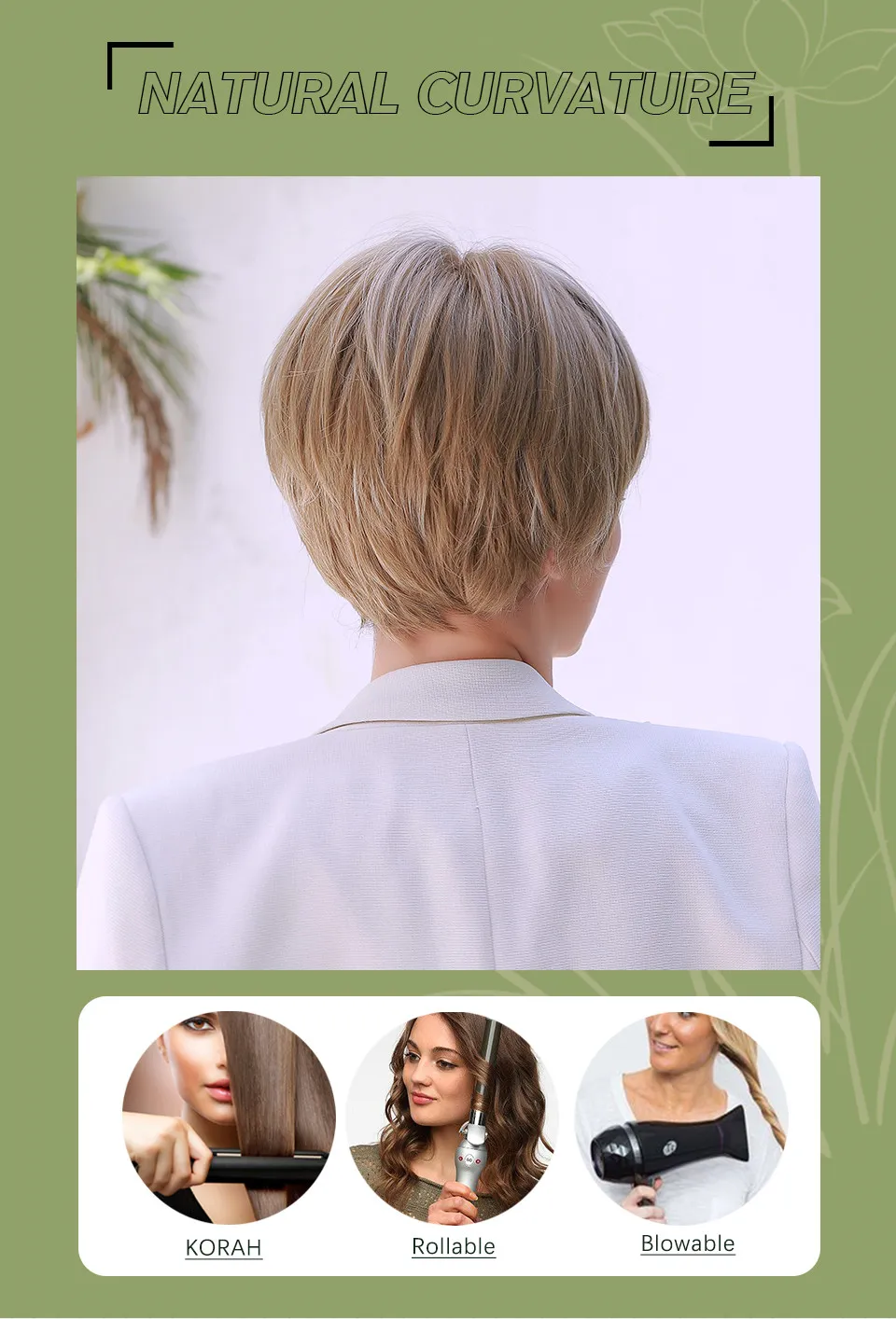 Short Pixie Natural Straight Synthetic Hair Women Wig 8 Inches