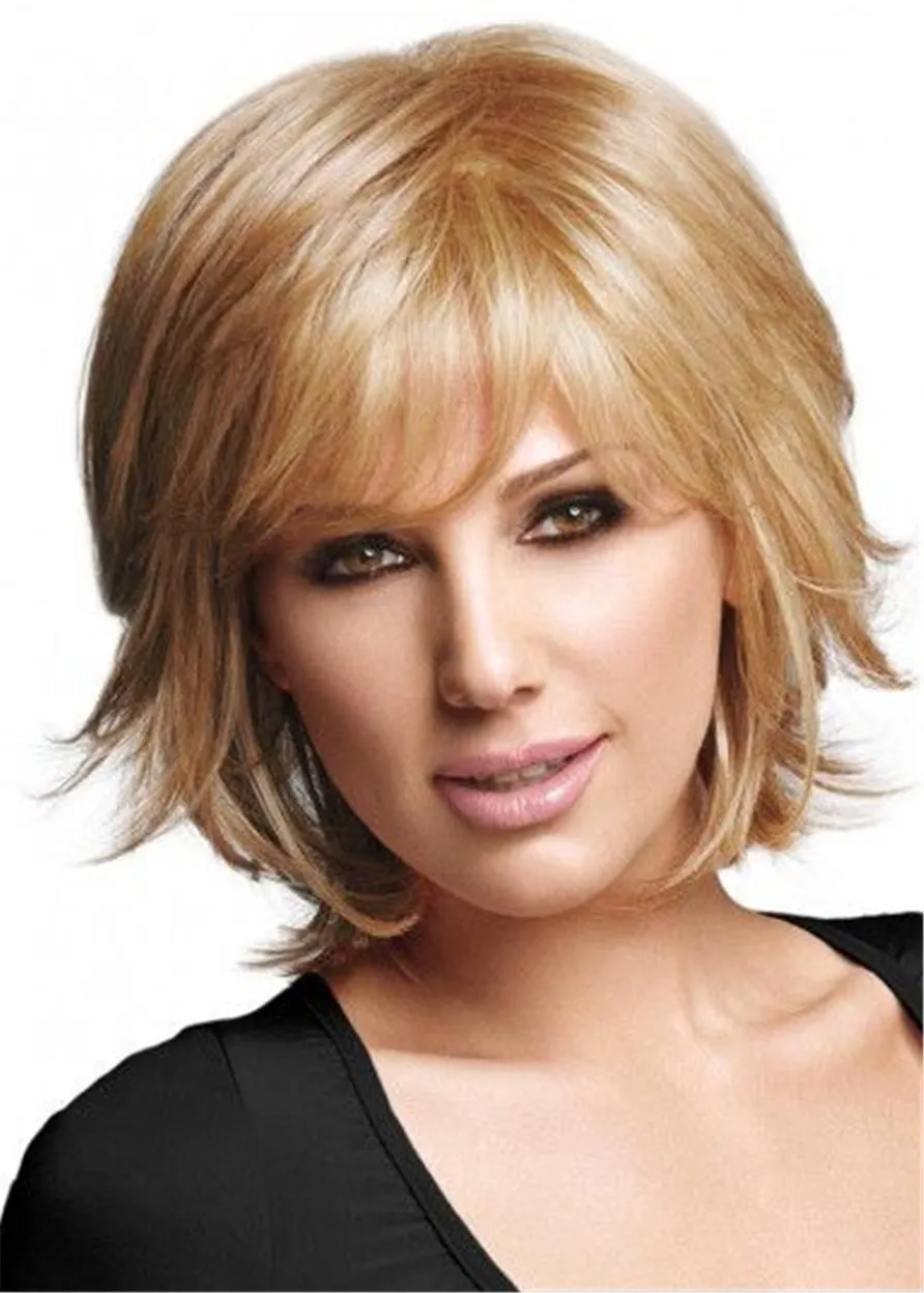 Short Layers Synthetic Hair Natural Straight Wig With Bangs10Inches