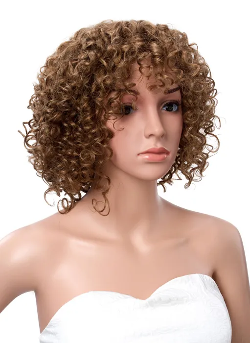 Afro American Kinky Curly Human Hair Lace Front Wigs 12 Inches