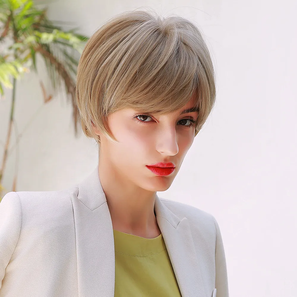 Short Pixie Natural Straight Synthetic Hair Women Wig 8 Inches