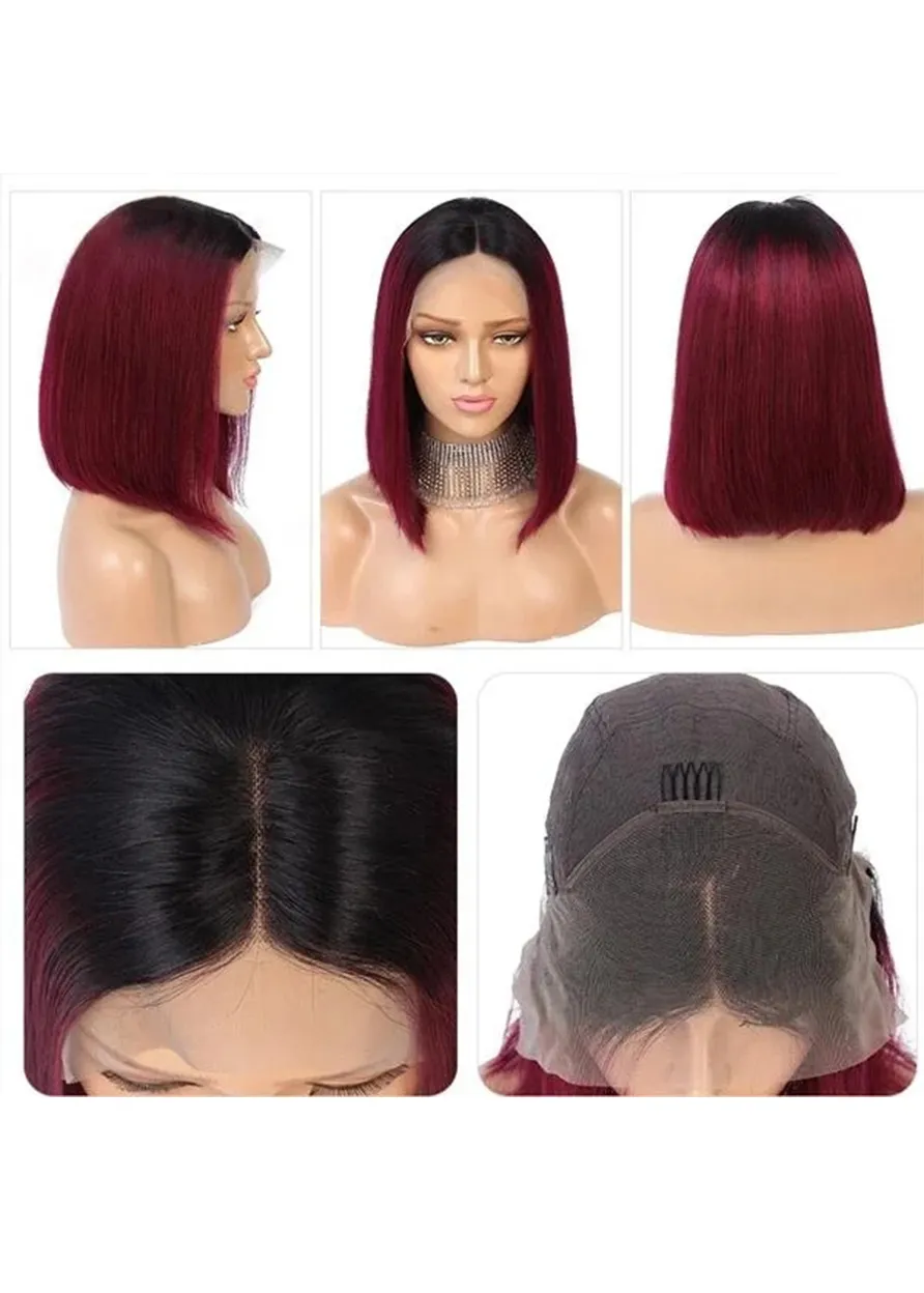 99J Straight Bob Short Hairstyle T Part Lace front Wig 14 Inch