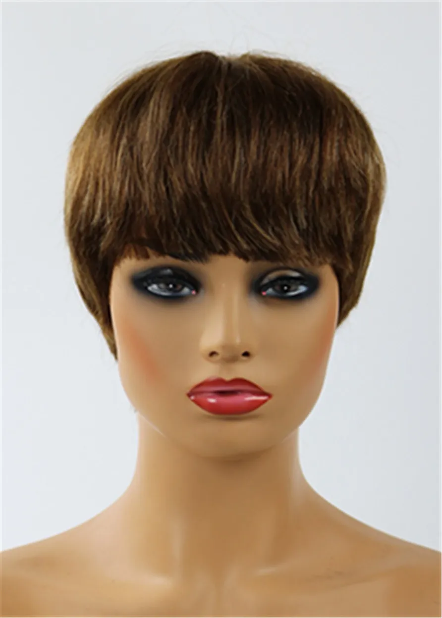 Rihanna Human Hair Short Straight Capless Wigs