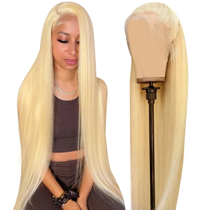 Glueless 40 Inch 613 Blonde Long Wigs 13x4 HD Transparent Lace Front Wigs Straight Lace Frontal Human Hair Wigs