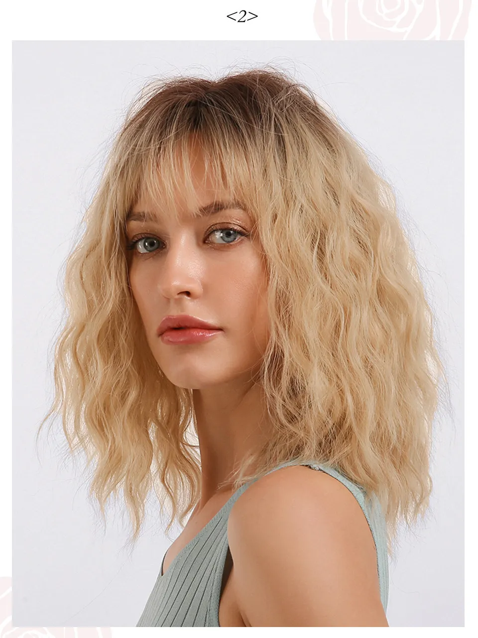 Long Bob Light Color Wavy Synthetic Hair Women Wig With Bangs 18 Inches