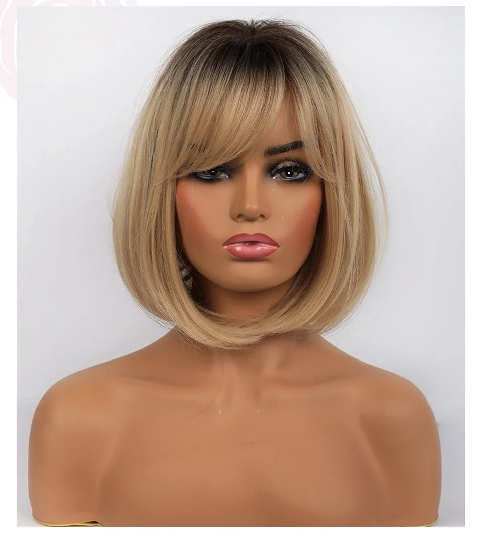 Medium Bob Style Synthetic Hair Natural Straight Wig 14 Inches