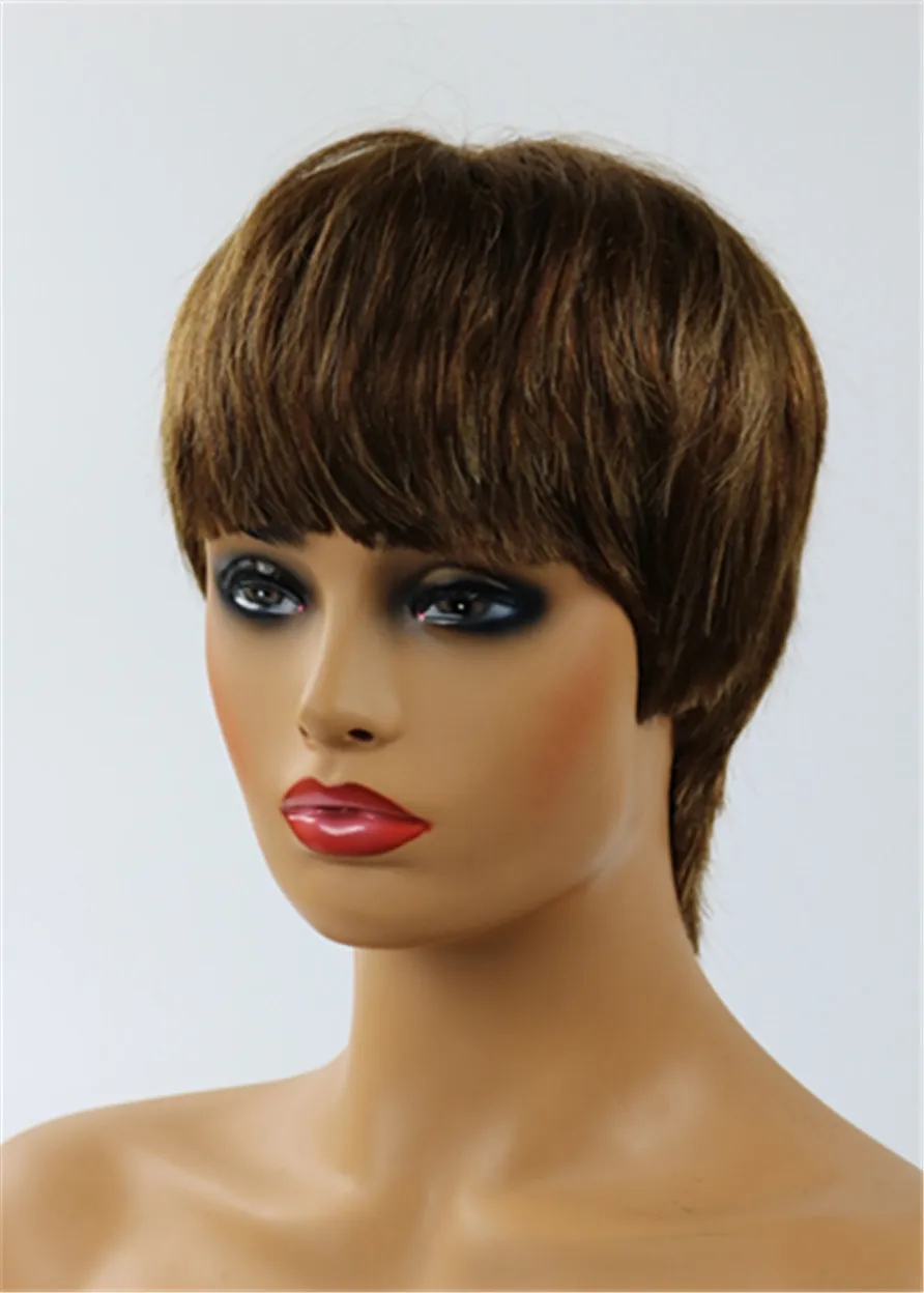 Rihanna Human Hair Short Straight Capless Wigs