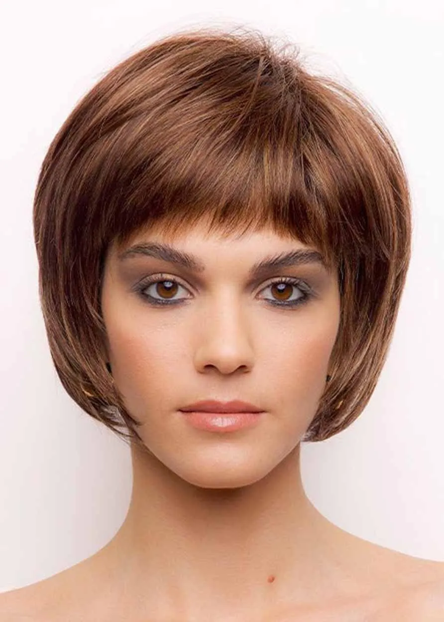 130% Density Women's Short Bob Hairstyles Straight Human Hair Capless Wigs 10Inch