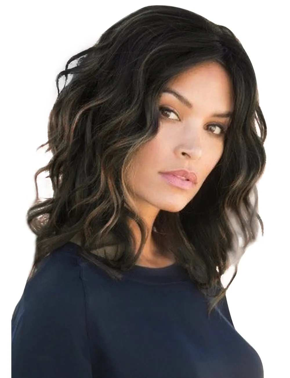 Balayage Hair Cut Medium Bob Wavy Synthetic Hair Women Wig