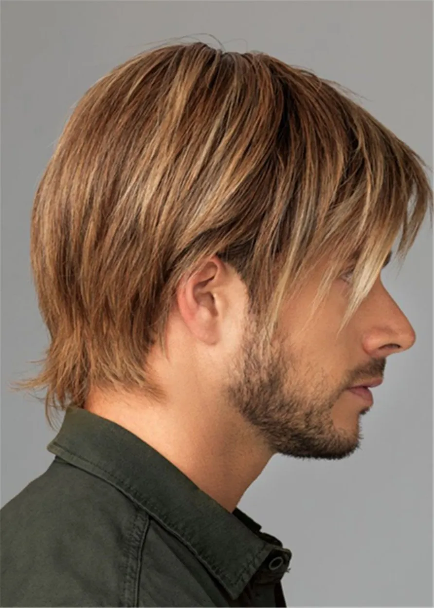 Natural Straight Synthetic Hair Men's Capless Wig