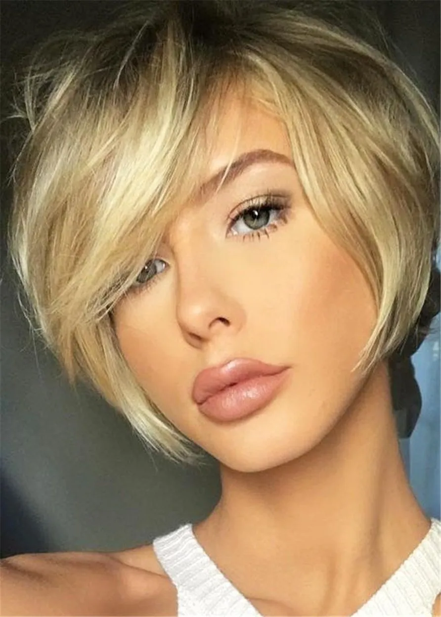 Natural Short Straight Layered Bob Synthetic Hair Wig 10 Inches