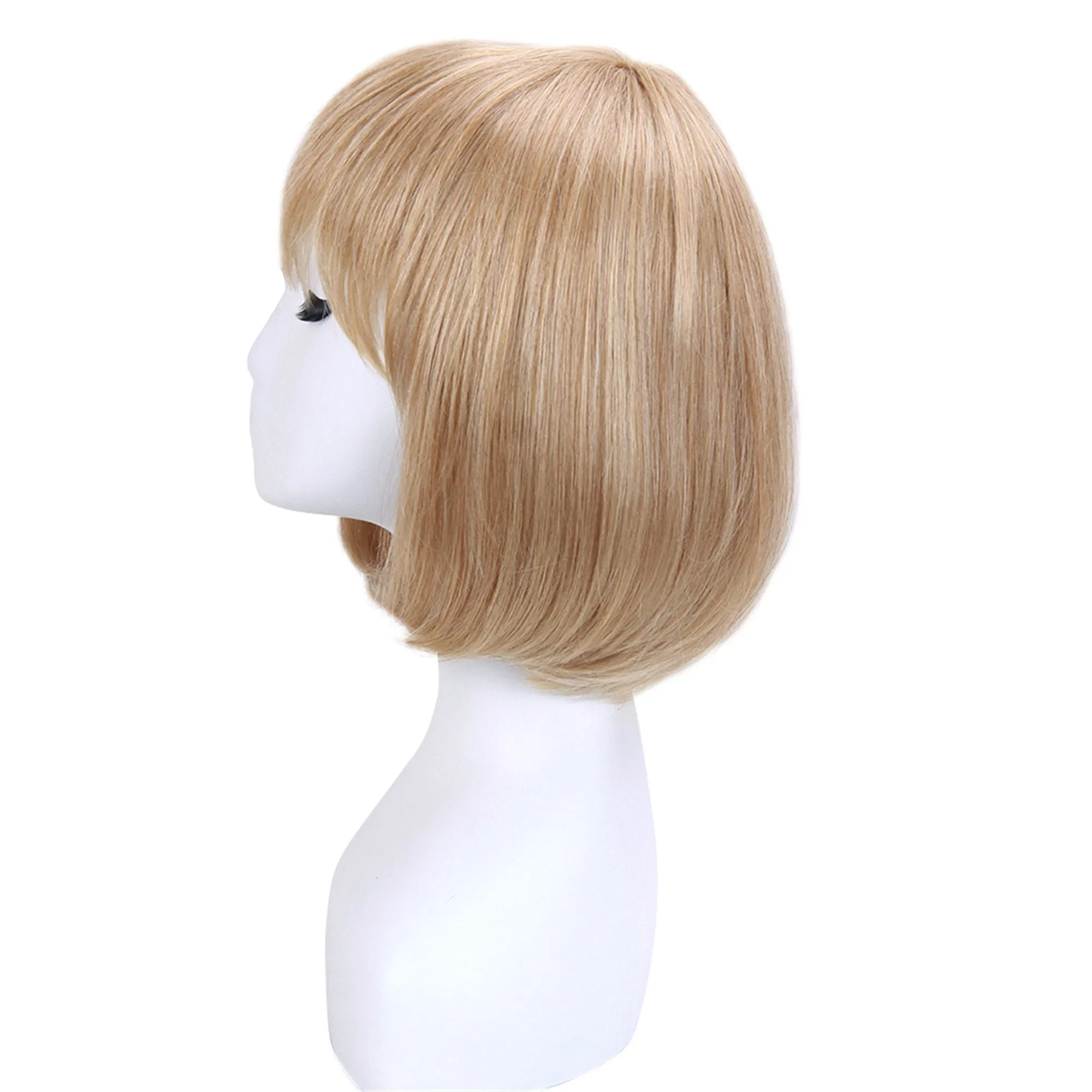 Bobstyle Shoulder Lenght Choppy Bang Capless Human Hair Blend Wigs