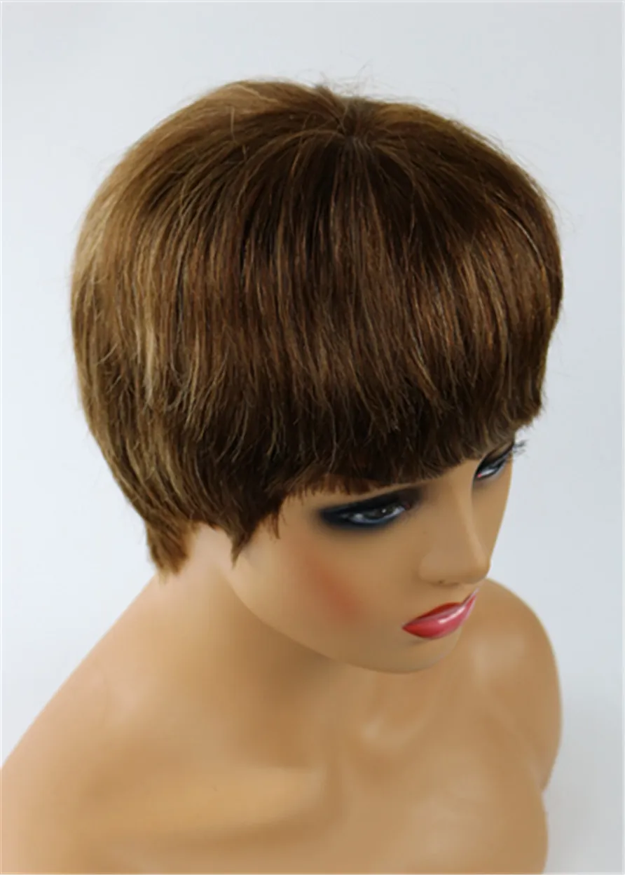 Rihanna Human Hair Short Straight Capless Wigs