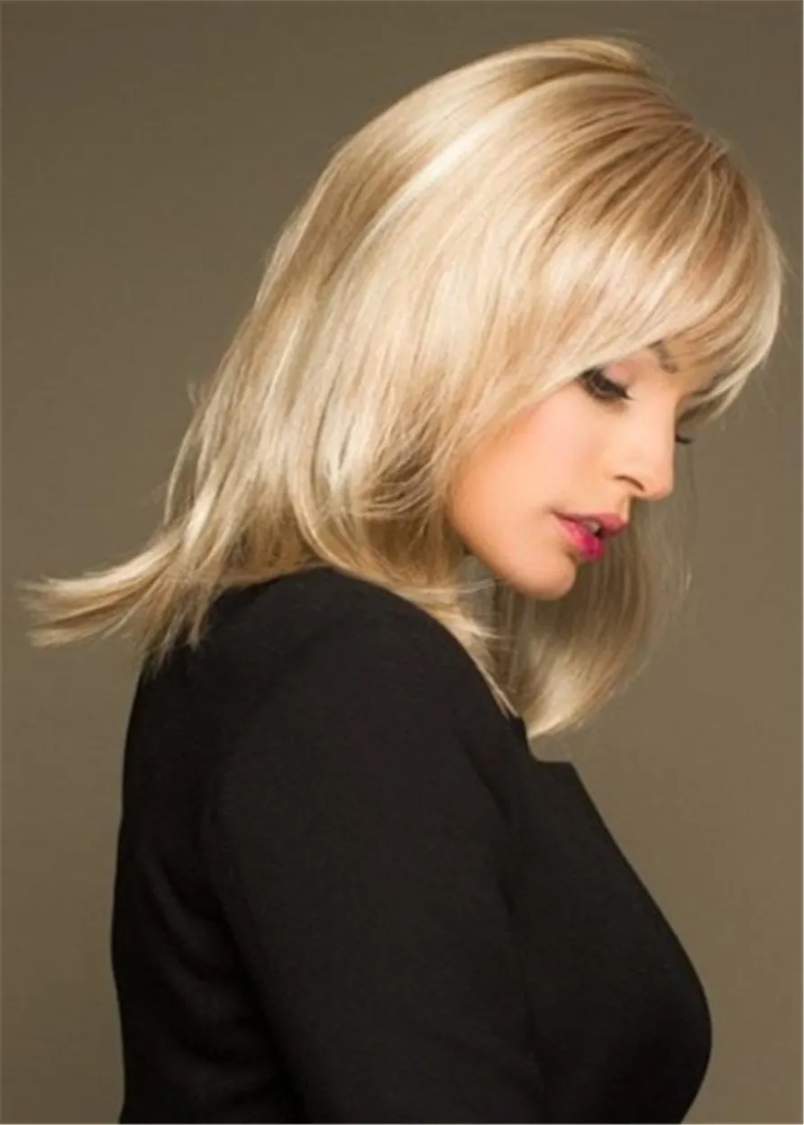 Medium Bob Wig With Slightly Bang Synthetic Hair Wig 16 Inches