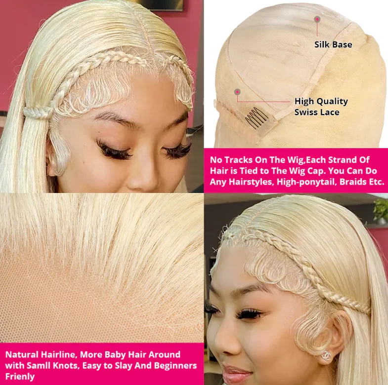 613 Blonde Glueless Full Lace Human Hair Wigs HD Transparent 250% Density Straight Lace Frontal Wig