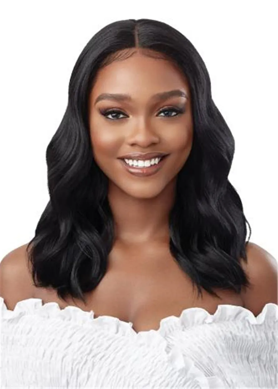 Long Center Part Wavy Human Hair Wigs for African American Women 18 Inches