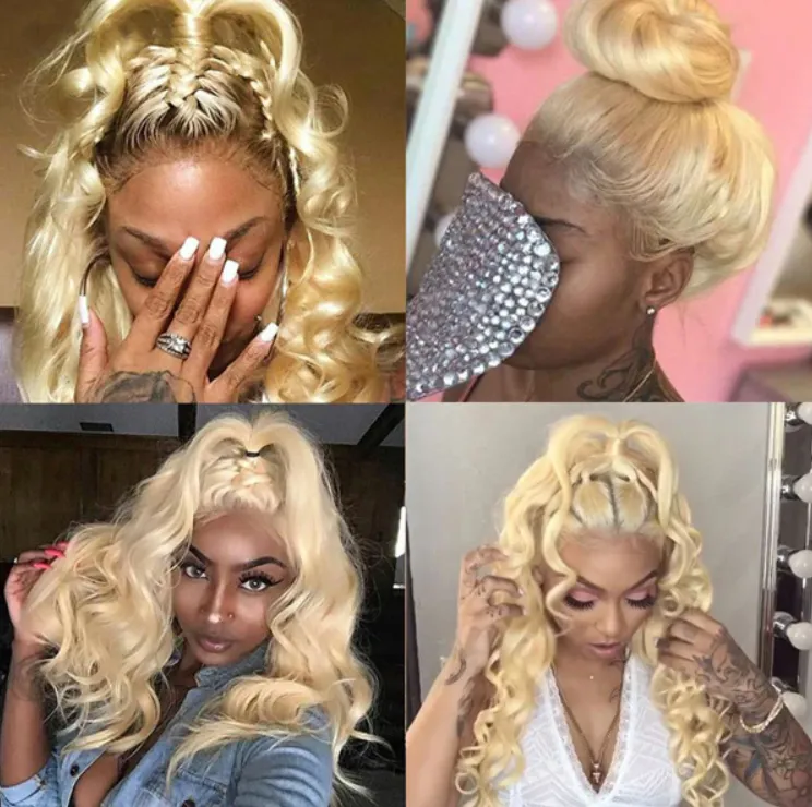 613 Blonde Glueless Full Lace Human Hair Wigs HD Transparent 250% Density Straight Lace Frontal Wig