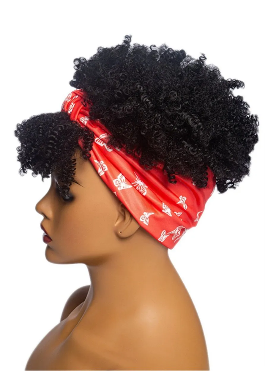 Headband Wig Afro Curly Synthetic Hair African American Wig