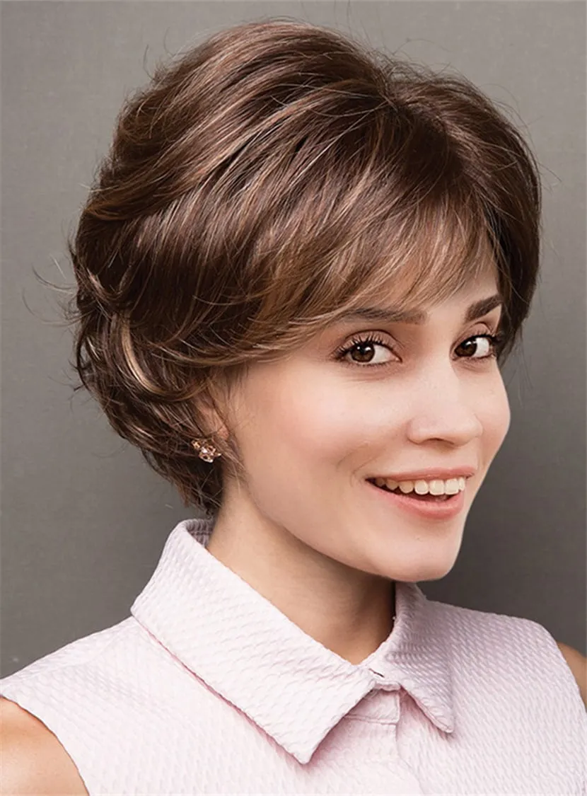 Flattering Bob with Feathered Layers Capless Synthetic Women Wigs