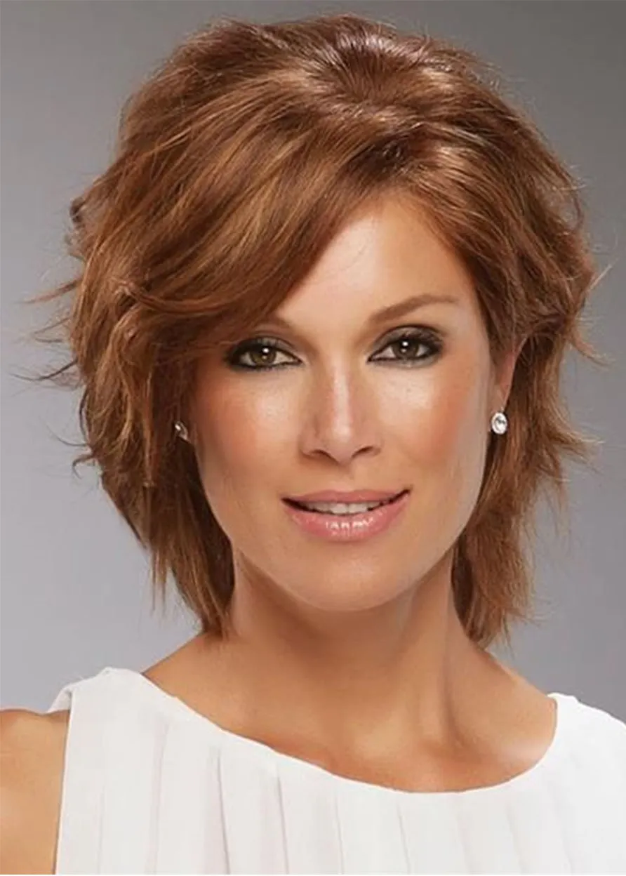 Short Shaggy Bob Hairstyle Women's Wavy Synthetic Hair Capless Wigs With Bangs 12Inch