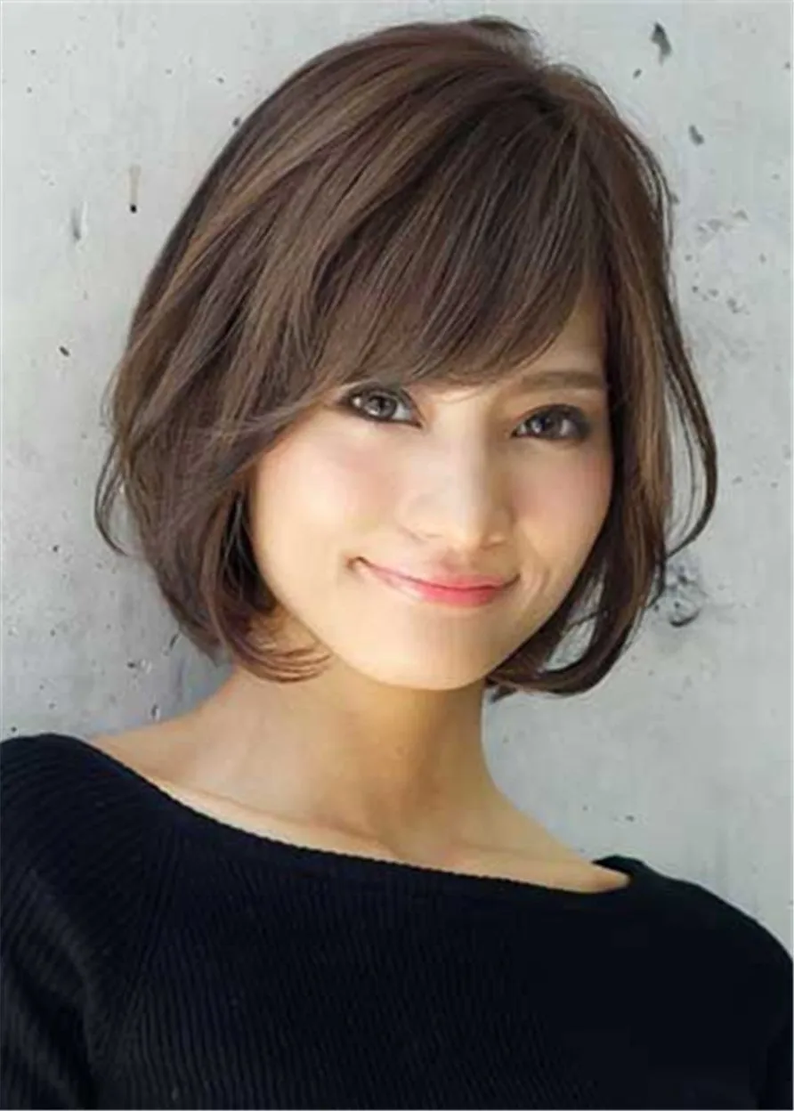 Short Bob Synthetic Hair Wavy Hair With Bangs 12 Inches