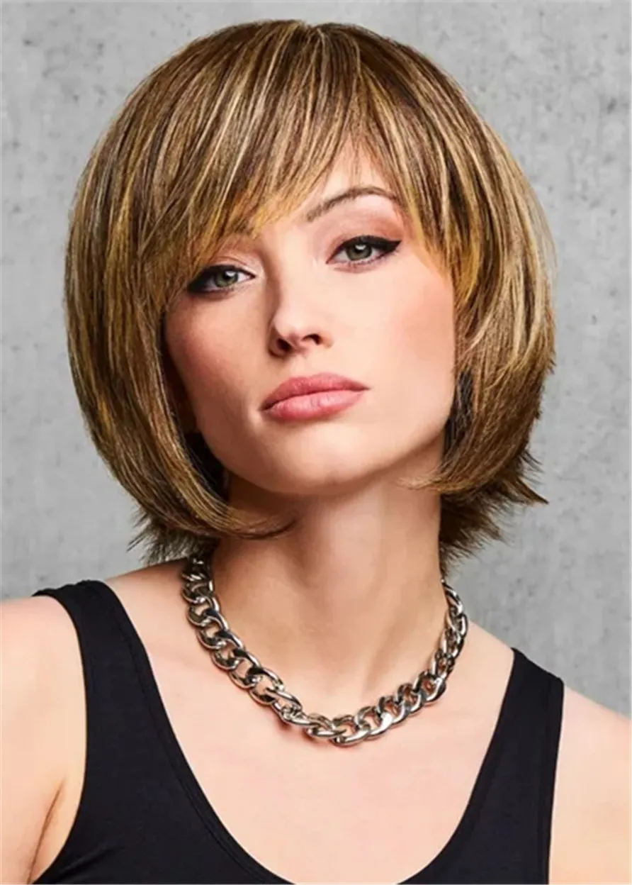 Short Bob Voluminous Shag Synthetic Natutal Straight Hair Capless Wigs12 Inch