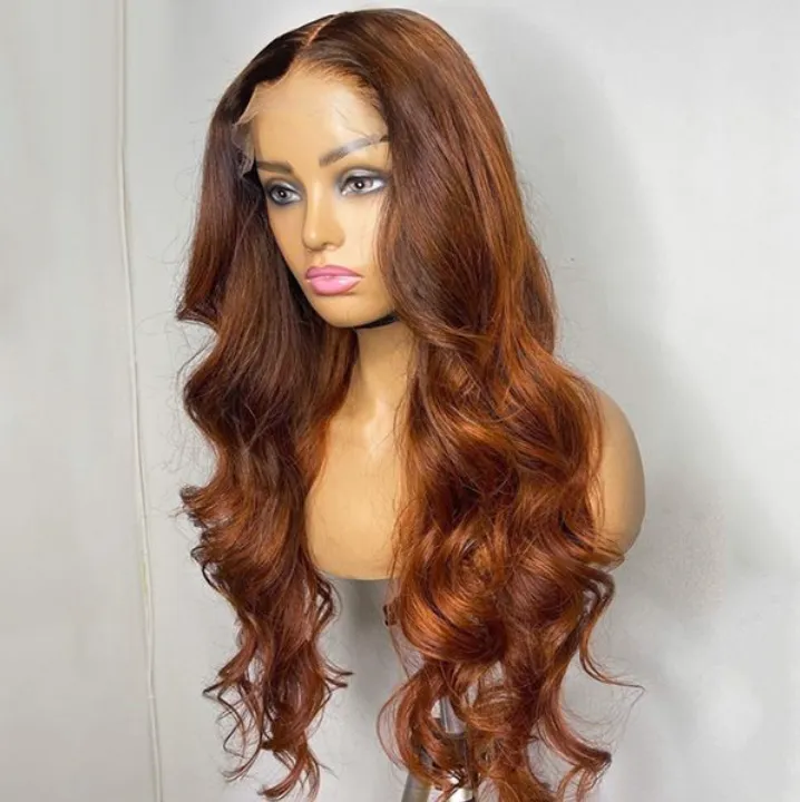 Ginger Copper Brown 13x4 Lace Front Wigs Body Wave Human Hair Wigs For Black Women