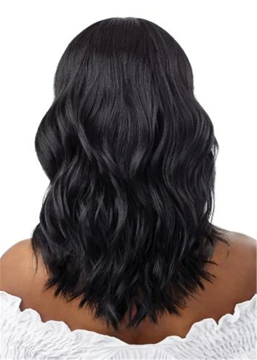 Long Center Part Wavy Human Hair Wigs for African American Women 18 Inches