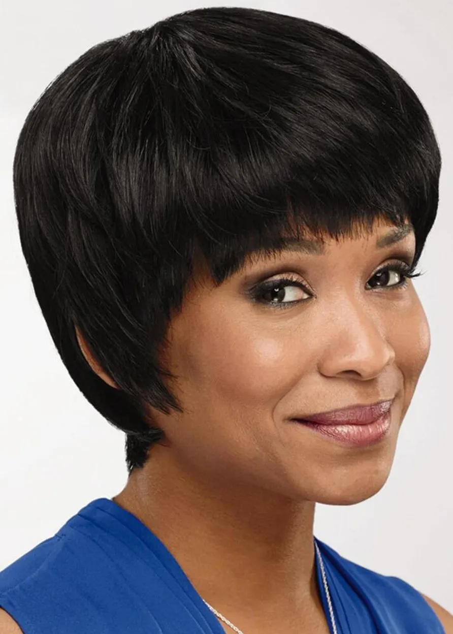 African American Women's Bob Style Straight Human Hair Capless Wigs 8Inch