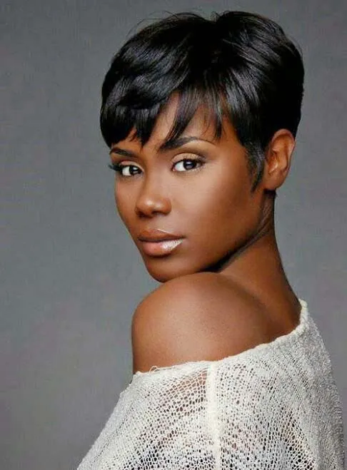 African American Pixie Short Straight Human Hair Capless Wigs