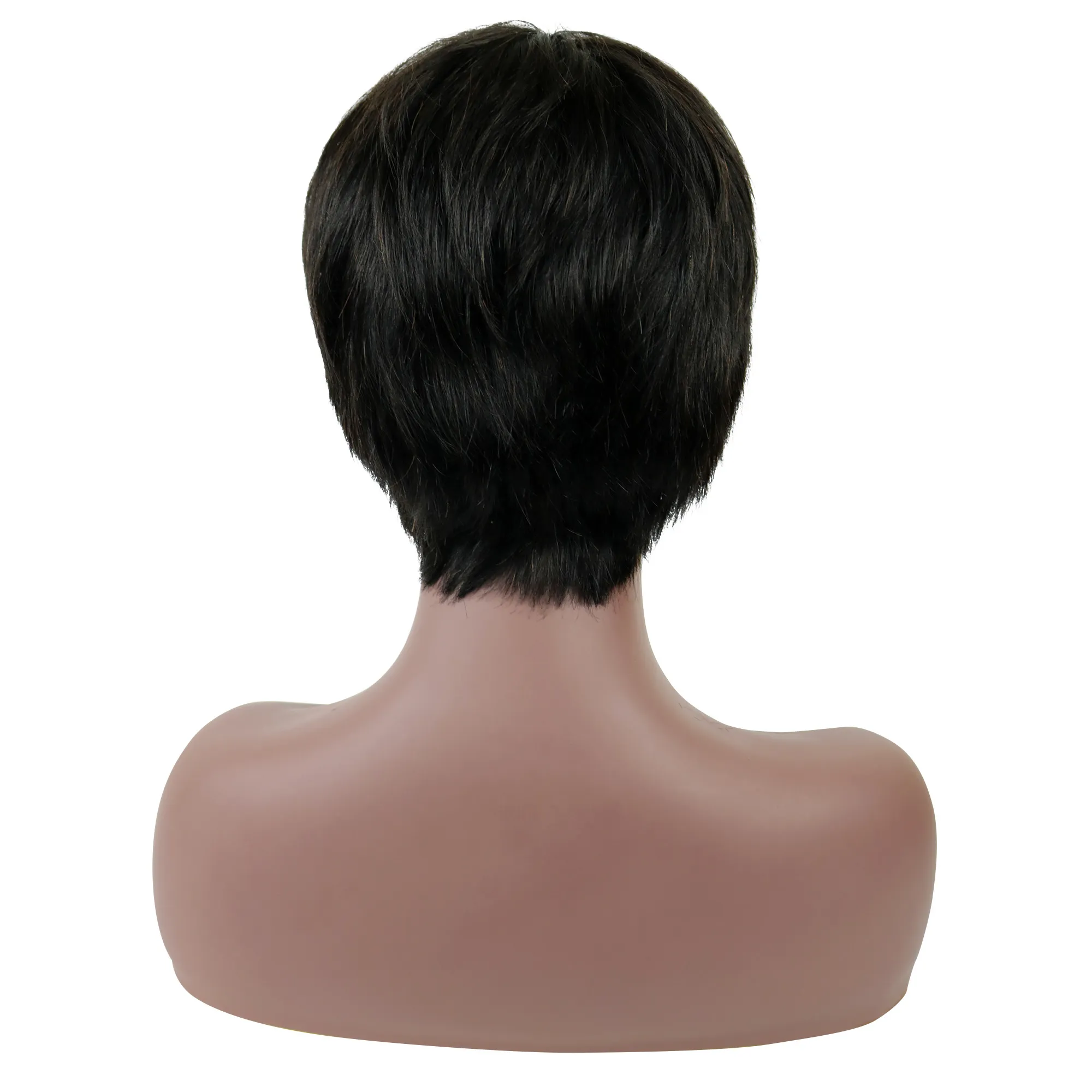 African American Pixie Short Straight Human Hair Capless Wigs