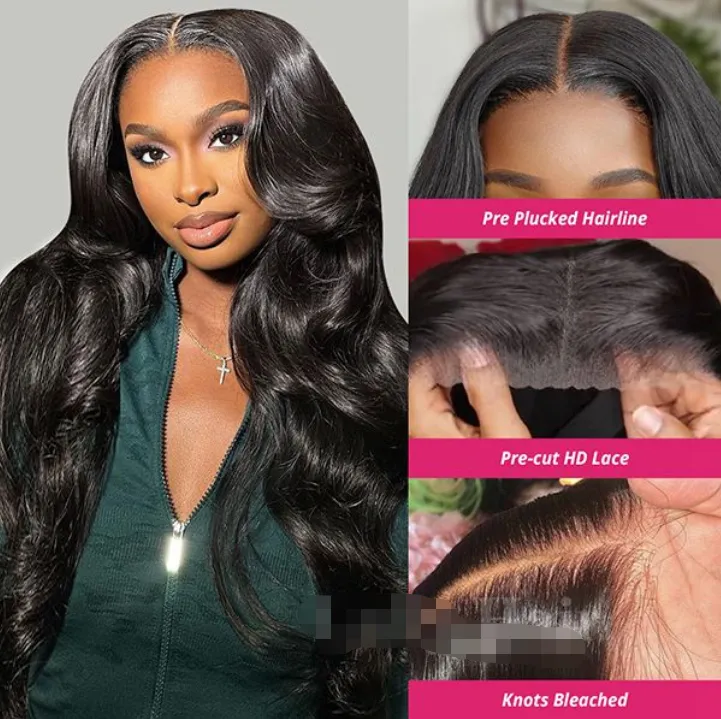 Glueless Wear And Go Human Hair Wigs Pre-Plucked Bleached Knots Pre Cut Lace Wig 5x5 HD Lace Closure Wig Body Wave PPB Wigs