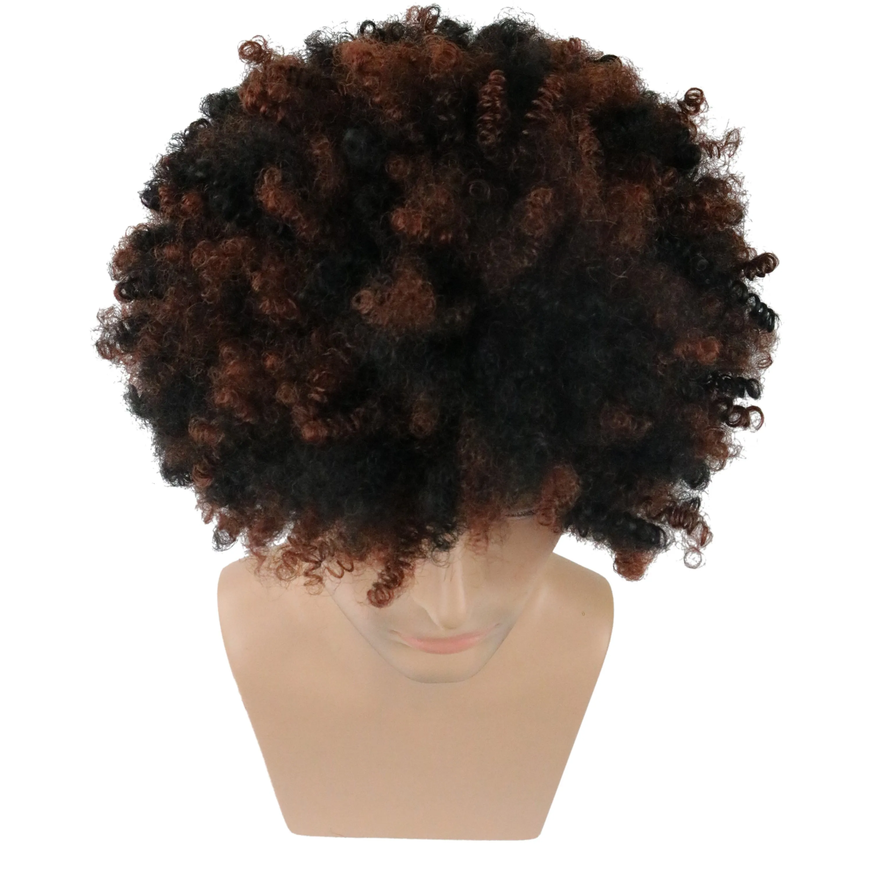 Men's Short Afro Curly Synthetic Hair Capless Wigs Black&Brown Mixed Color 12inch