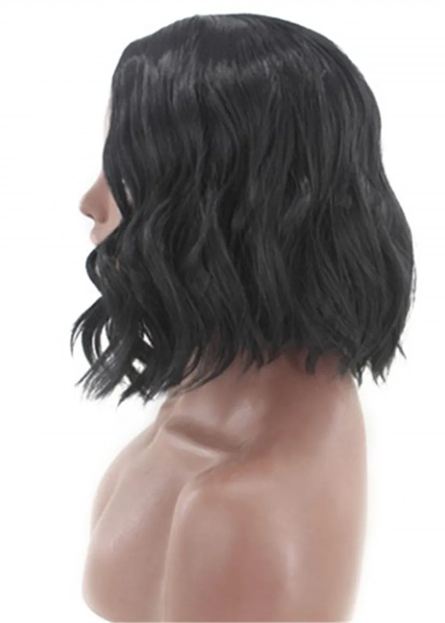 African American Medium Bob Wavy Human Hair Wig 14 Inches