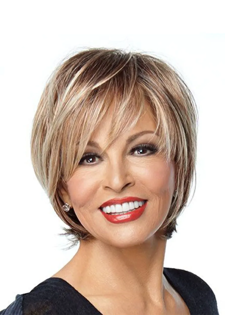 Short Bob Hairstyles Women's Heat-Friendly Natural Straight Synthetic Hair Wigs Lace Front Basic Cap Wigs 12Inch