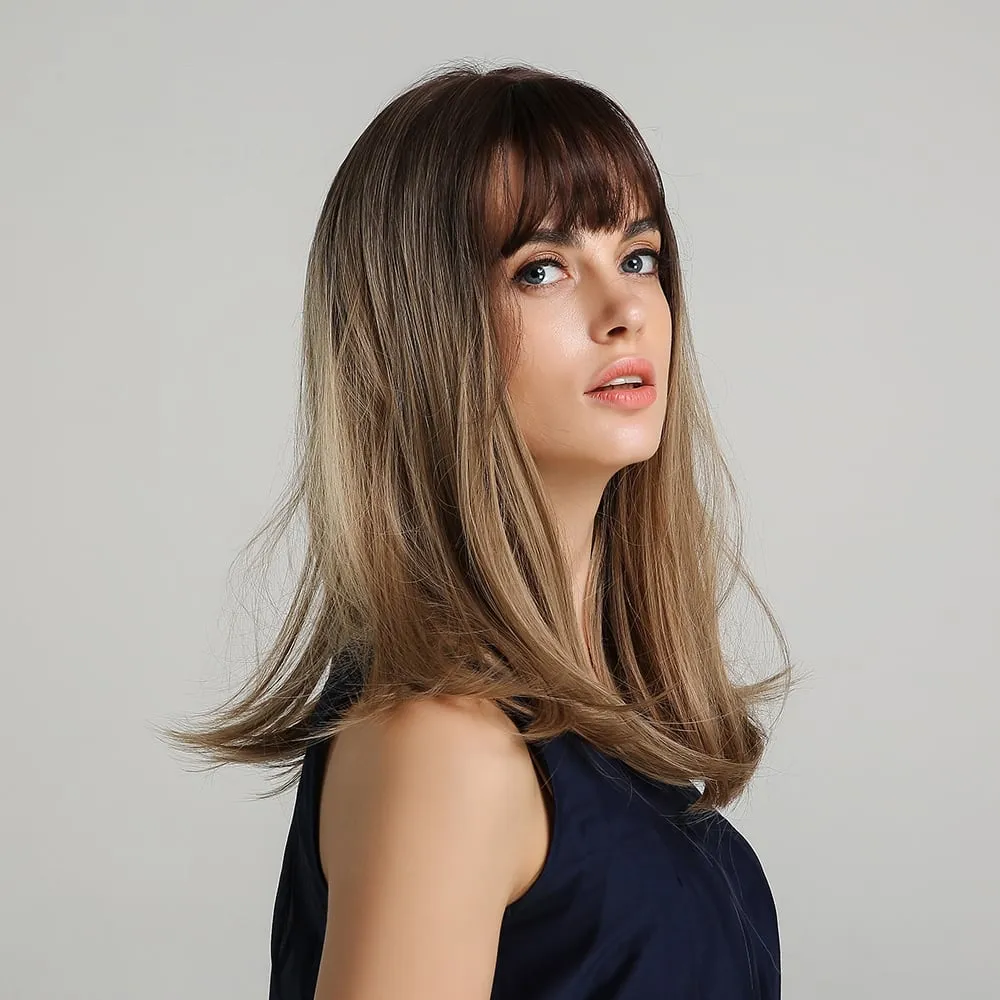 Long Bob Synthetic Hair Straight Wig With Bangs 20 Inches