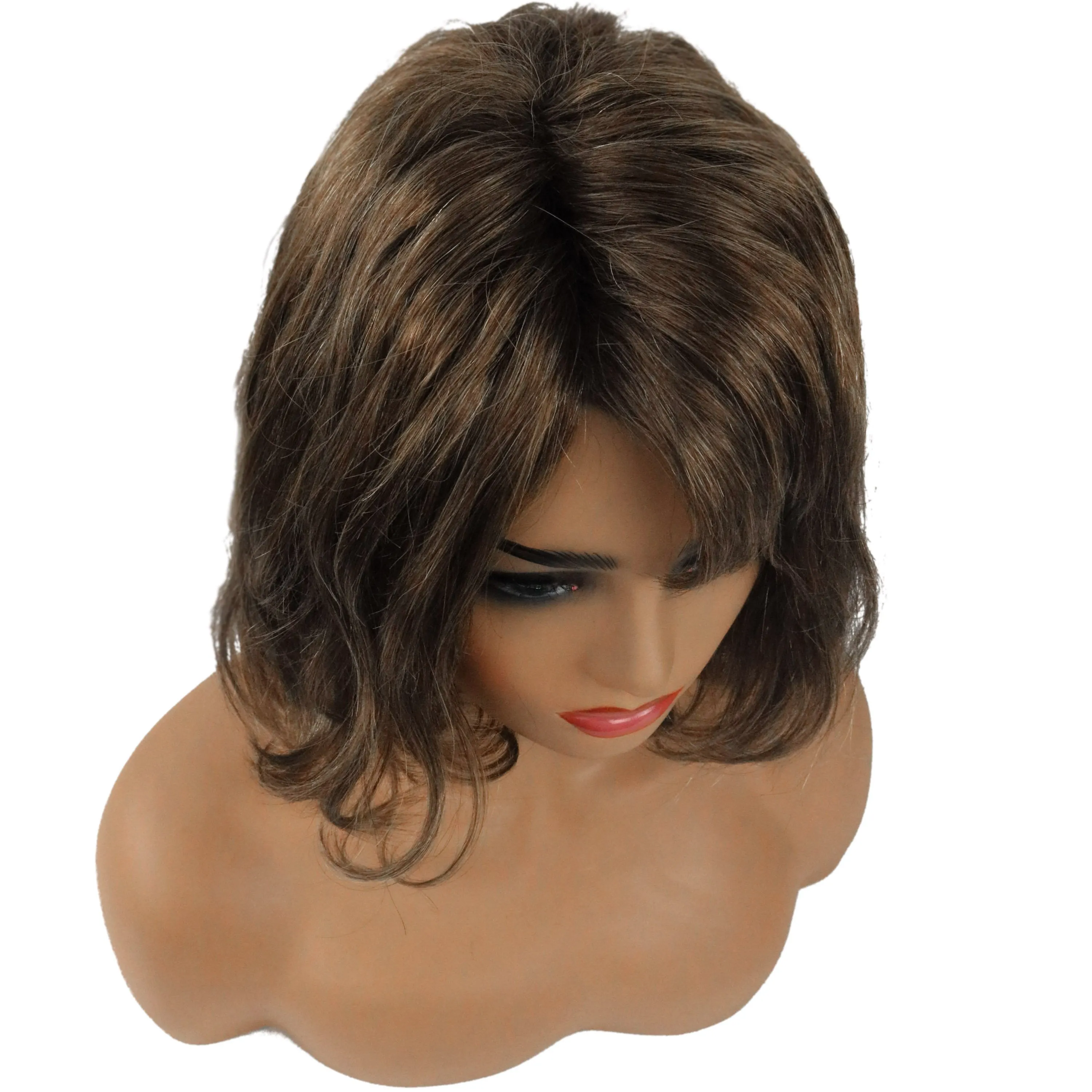 Pretty Charming Brown Short Natural Casual Wavy Remy Human Hair Capless Wig 14 Inches