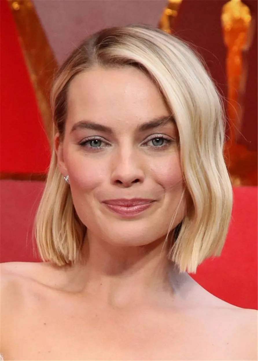 Margot Robbie Celebrity Wig Blunt Wavy Bob Synthetic Hair Wig 12Inches