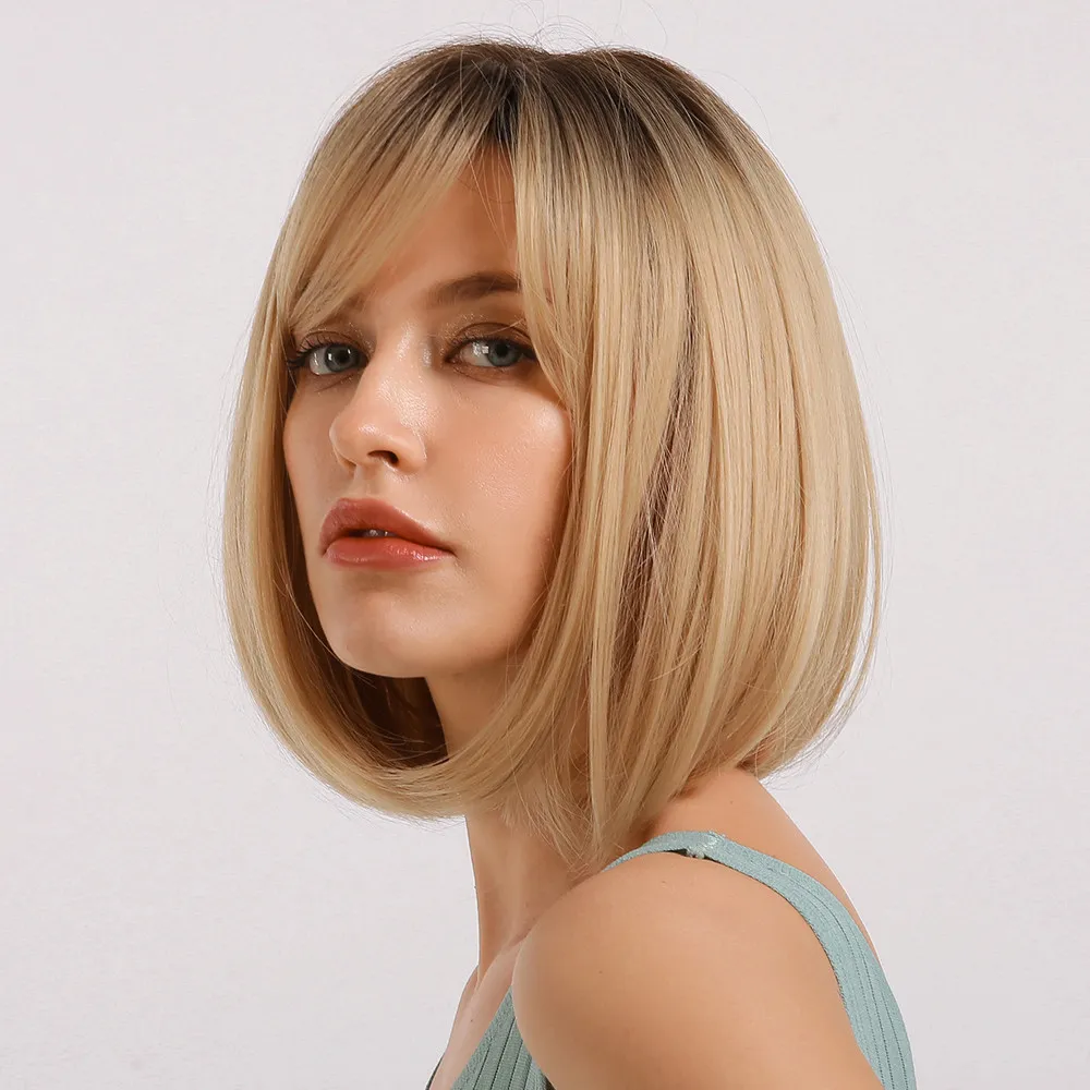 Medium Bob Style Synthetic Hair Natural Straight Wig 14 Inches