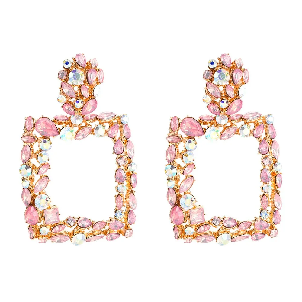 Square Diamante Hollow Out Earrings