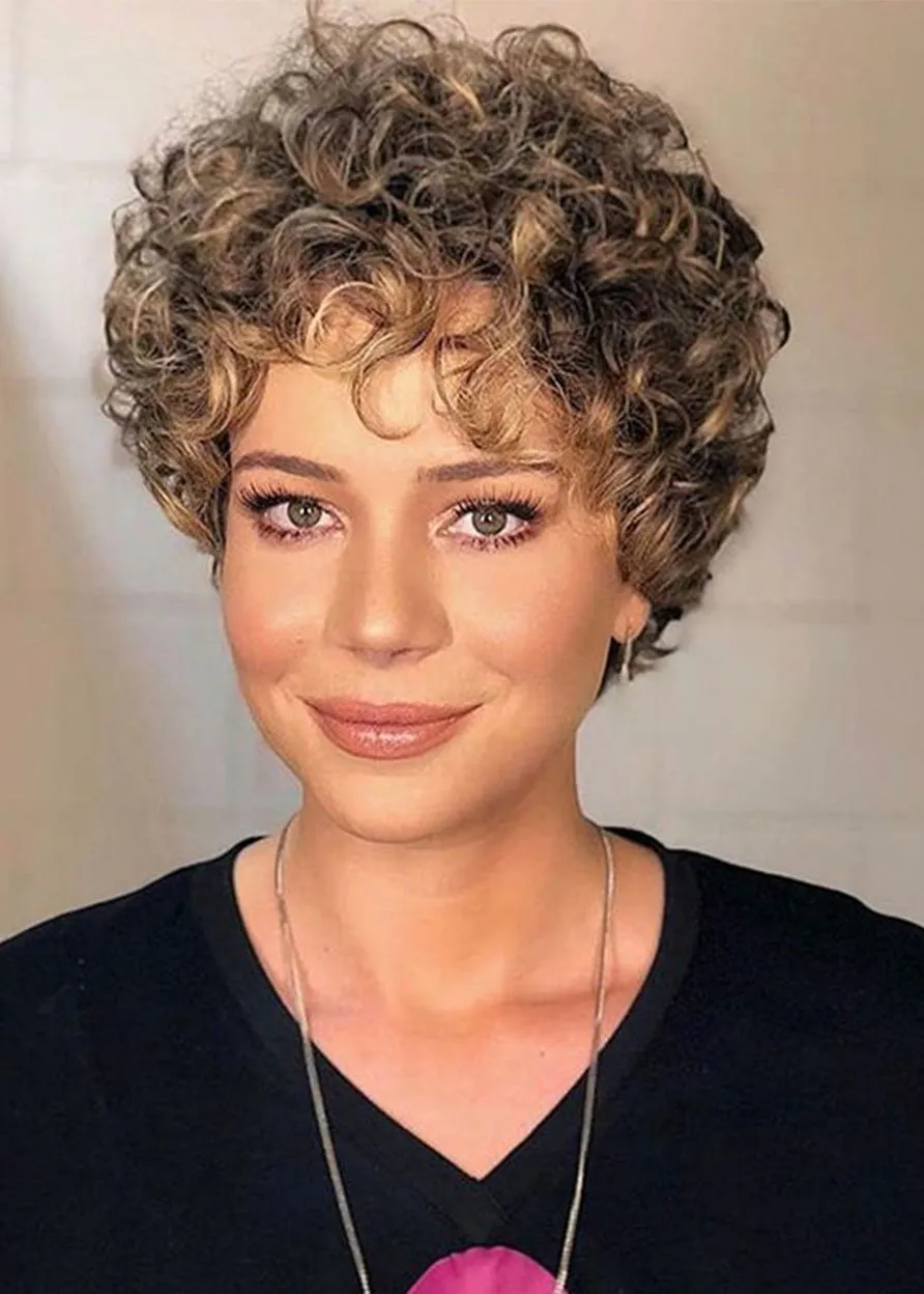 Women's Short Curly Bob Hairstyle Synthetic Hair Capless Wigs 8Inch