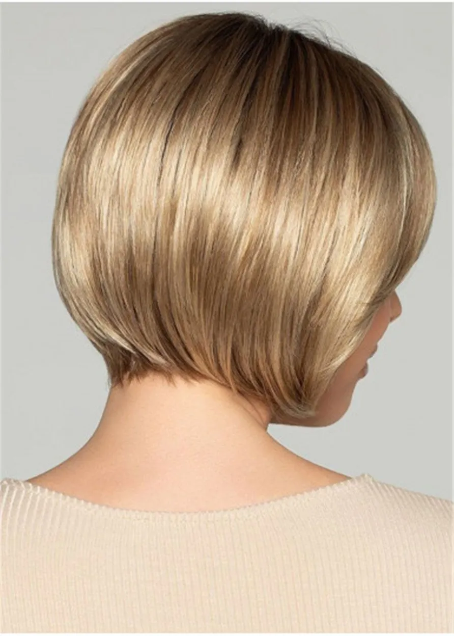 Women's Short Bob Hair Cut Natural Straight Synthetic Hair Wigs With Bangs 12Inch