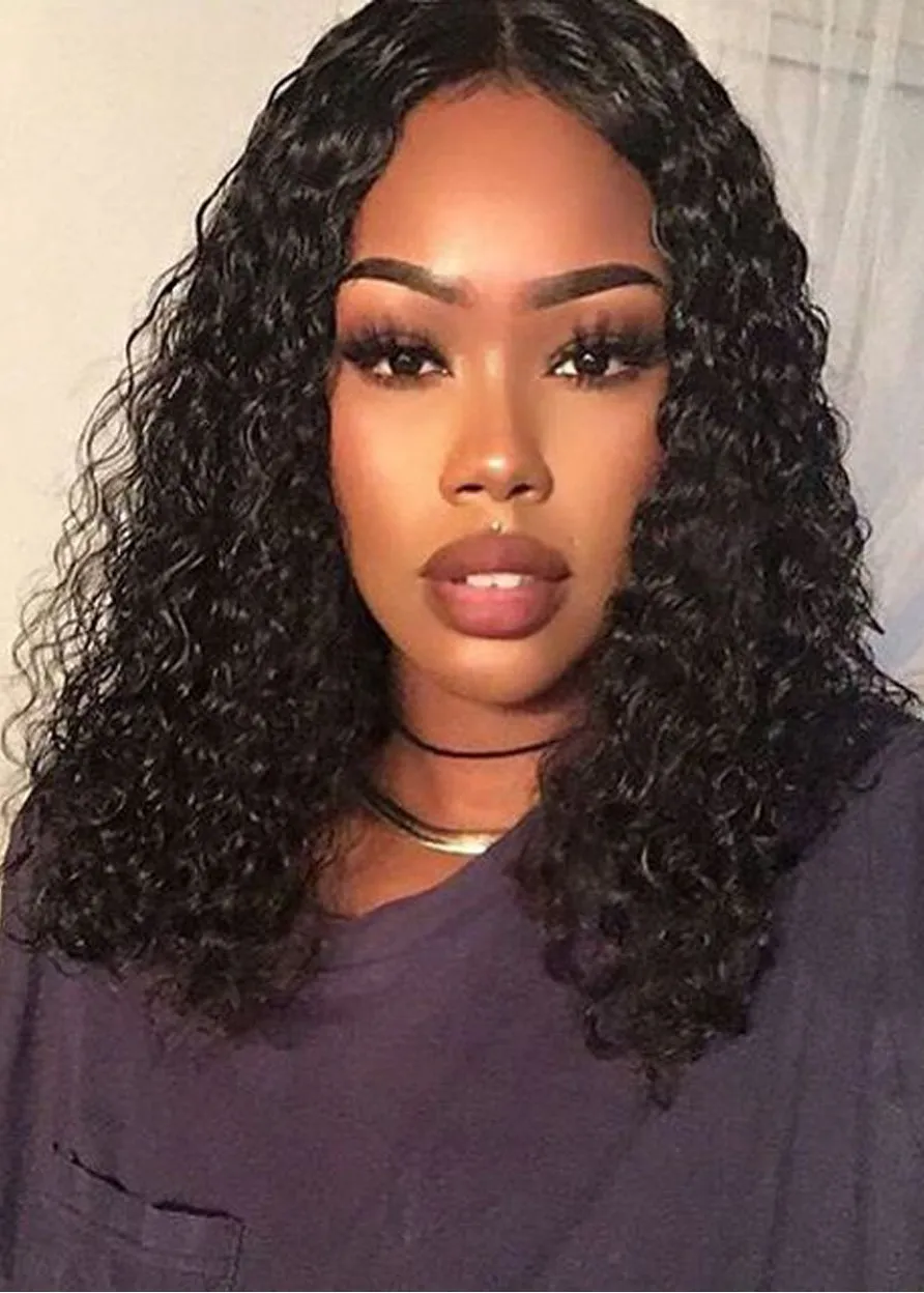 Middle Length Kinky Curly African American Synthetic Hair Capless Wigs 22 Inches