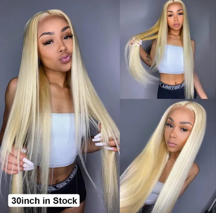 Glueless 40 Inch 613 Blonde Long Wigs 13x4 HD Transparent Lace Front Wigs Straight Lace Frontal Human Hair Wigs